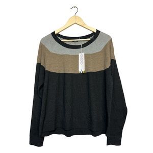 Smartwool Women Edgewood Colorblock Crew Sweater Charcoal Heather NWT Size XL